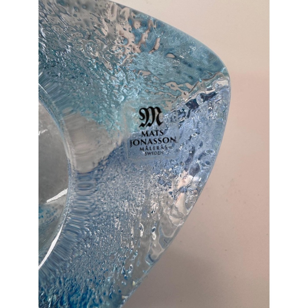 Mats Jonasson Maleras Crystal Butterfly Votive Blue Swirl Art Glass Sweden - Picture 3 of 15